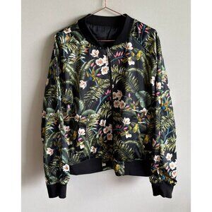 H&M Mens Reversible Bomber Jacket Floral Colorful Ribbed Cuffs Full Zip Sz XL